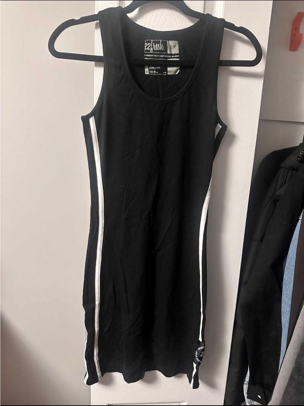 Black Tank Midi Dress with White Side Stripes